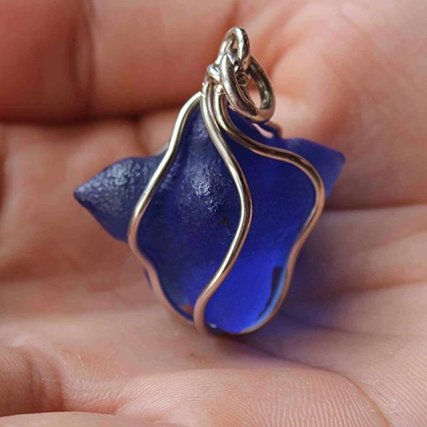 Blue Tunjung Flower Fosillized Pendant - Set in Silver White Gold Plated